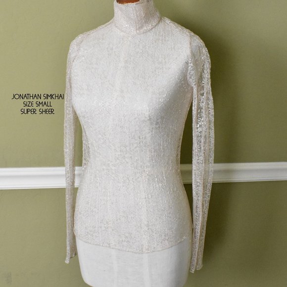 JONATHAN SIMKHAI Top Blouse Small Super Sheer Long Sleeve 3 Buttons - Picture 1 of 5